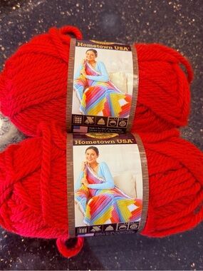 Lion Brand Hometown USA Yarn Cincinnati Red Lot of 2 Super Bulky #6 Acrylic 81yd
